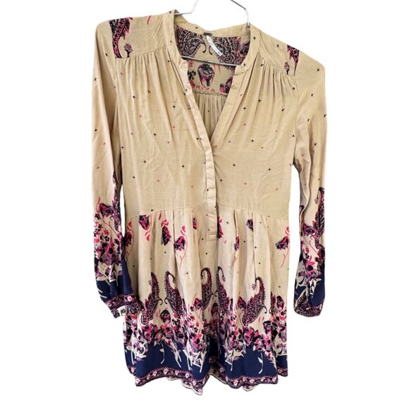 Free People Women's Size XSmall Tan and Burgundy Dress. - Picture 3 of 11